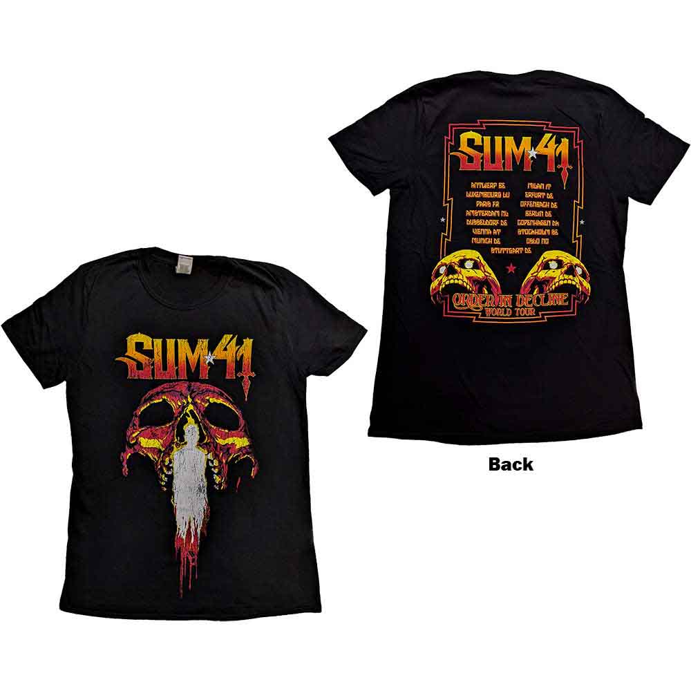 Sum 41 Unisex T-Shirt: Order In Decline Tour 2020 Candle Skull (Black) (Back Print & Ex-Tour) (Small)