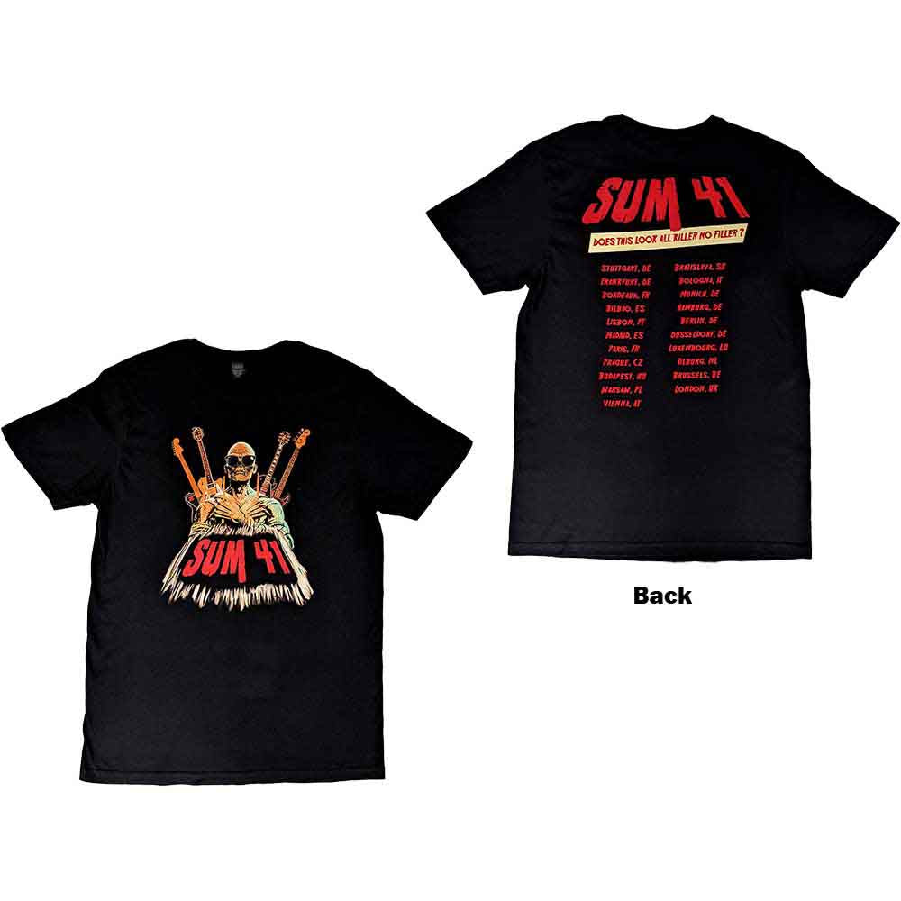 Sum 41 Unisex T-Shirt: Does This Look Like All Killer No Filler European Tour 2022 (Black) (Back Print & Ex-Tour)