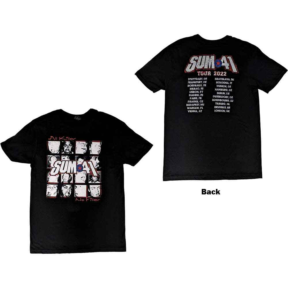 Sum 41 Unisex T-Shirt: All Killer No Filler European Tour 2022 (Black) (Back Print & Ex-Tour) (Small)