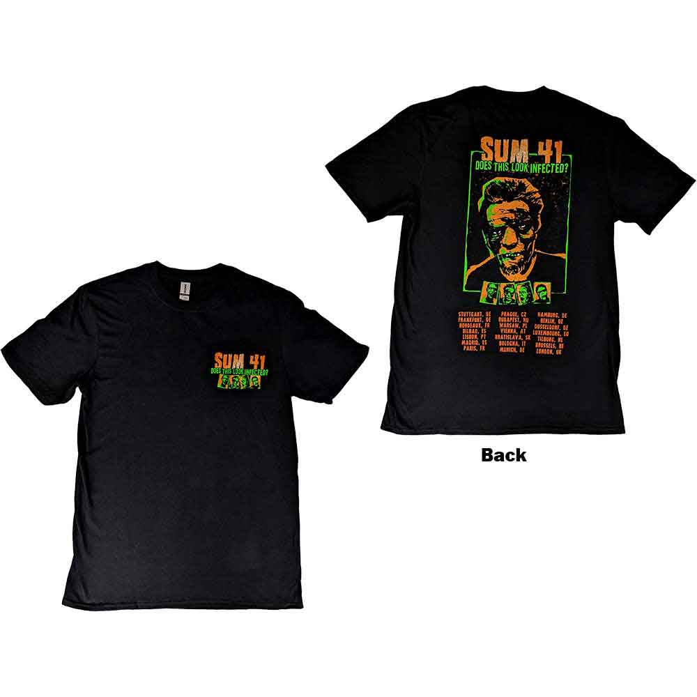 Sum 41 Unisex T-Shirt: Does This Look Infected? European Tour 2022 (Black) (Back Print & Ex-Tour) (Small)