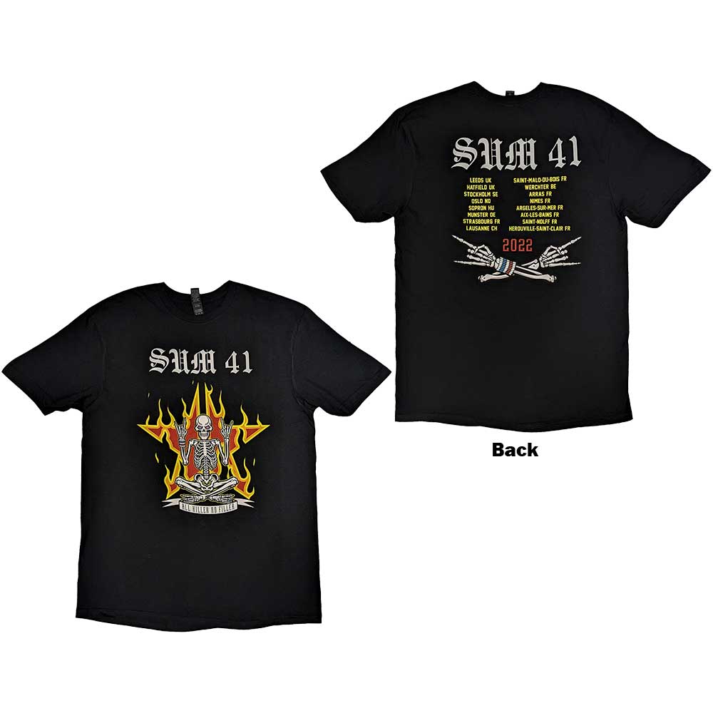 Sum 41 Unisex T-Shirt: AKNF Skeleton European Tour 2022 (Black) (Back Print & Ex-Tour)