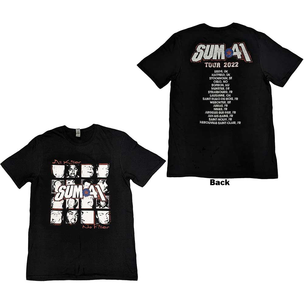 Sum 41 Unisex T-Shirt: AKNF Grid European Tour 2022 (Black) (Back Print & Ex-Tour)