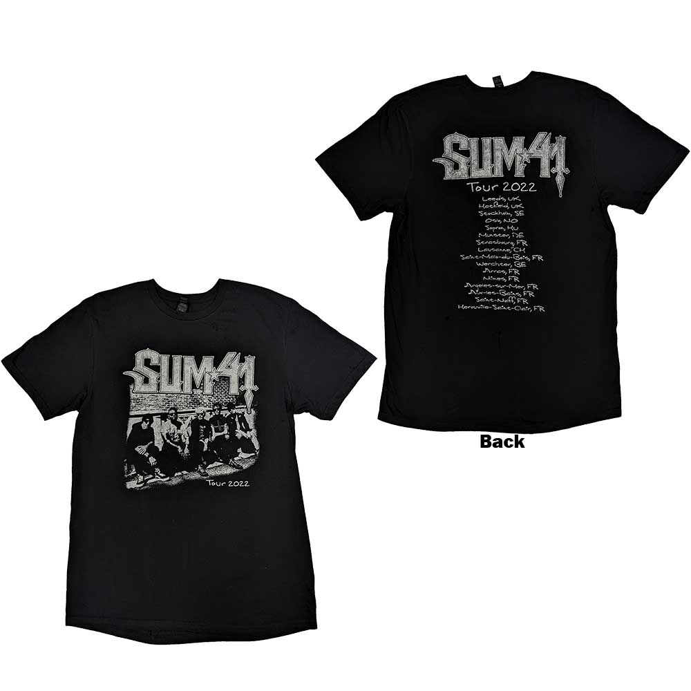 Sum 41 Unisex T-Shirt: Band Photo European Tour 2022 (Black) (Back Print & Ex-Tour) (Medium)