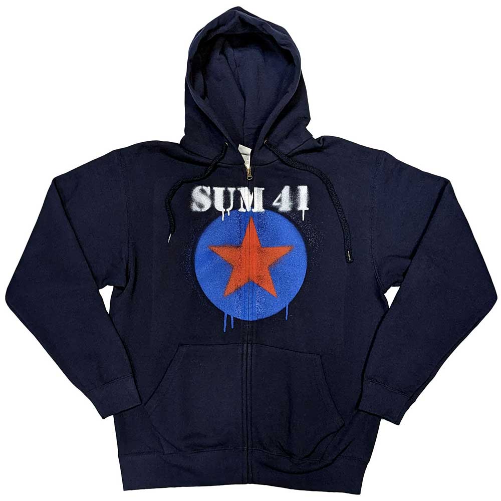 Sum 41 Unisex Zipped Hoodie: Star Logo (Navy Blue) (Ex-Tour) (Small)