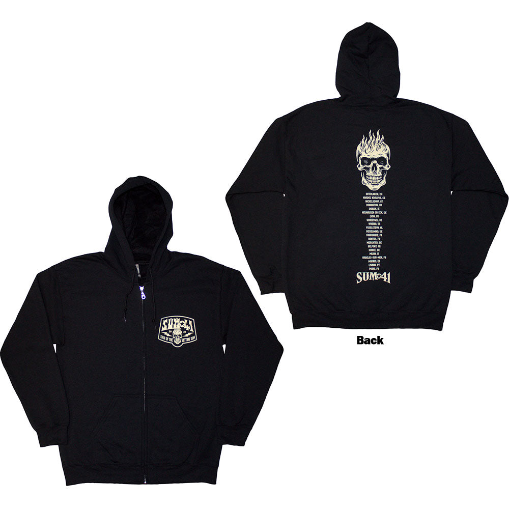 Sum 41 Unisex Zipped Hoodie: Tour '24 Pocket Logo & Skull Back (Black) (Back Print & Ex-Tour)