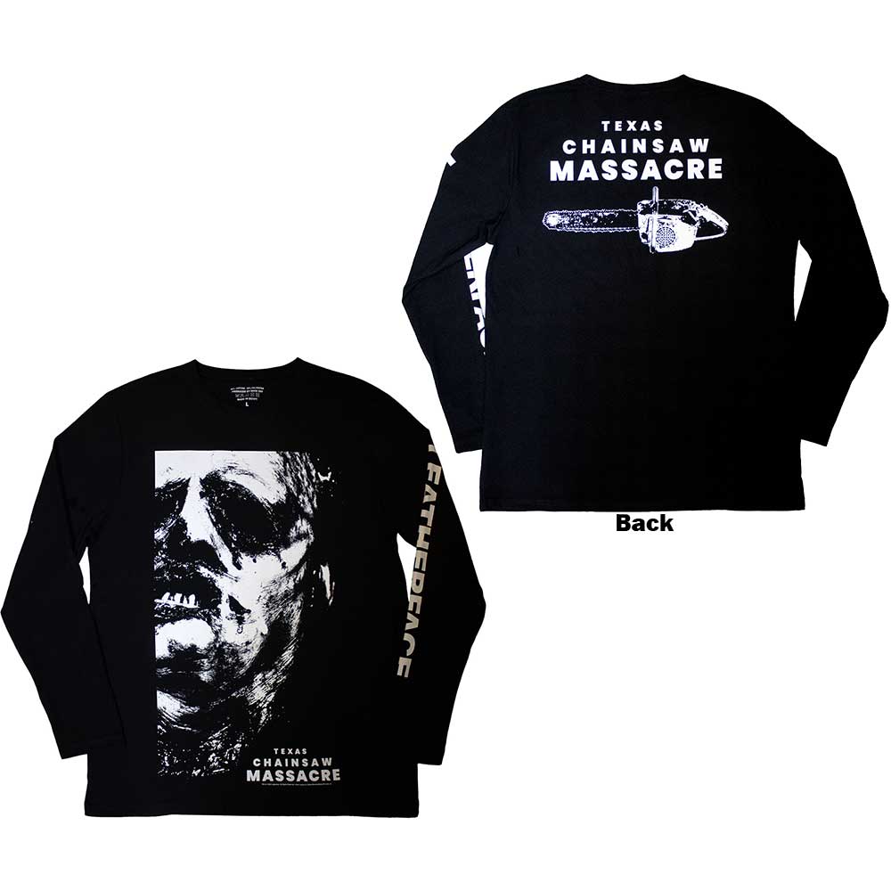 The Texas Chainsaw Massacre Unisex Long Sleeve T-Shirt: Leather Face (Black) (Back Print)