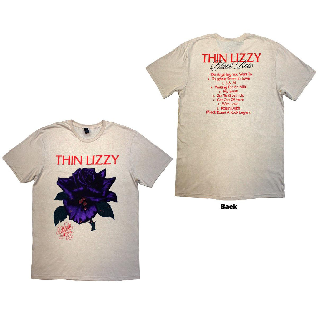 Thin Lizzy Unisex T-Shirt: Black Rose Tracklist (Natural) (Back Print)