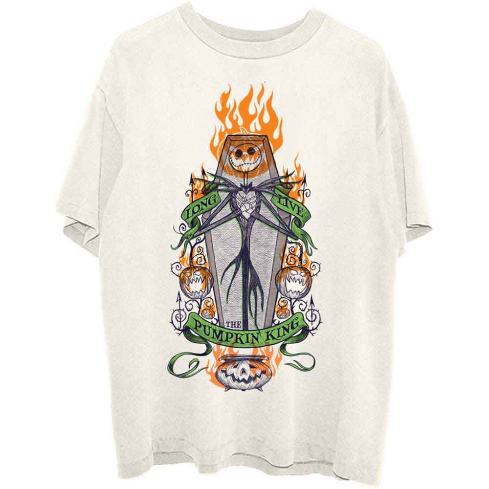 The Nightmare Before Christmas Unisex T-Shirt: Orange Flames Pumpkin King (Natural)