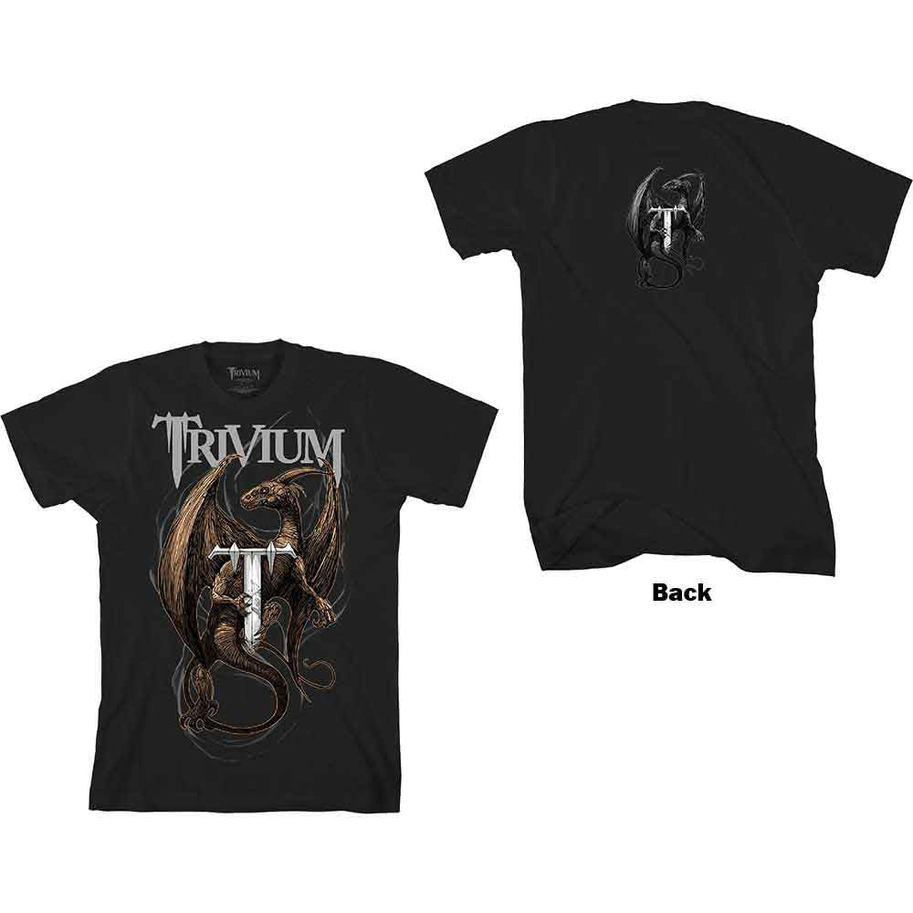 Trivium Unisex T-Shirt: Perched Dragon (Black) (Back Print)