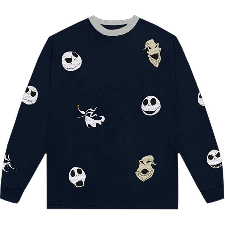 The Nightmare Before Christmas Unisex Long Sleeve T-Shirt: Character Heads (Back Print & Embellished)