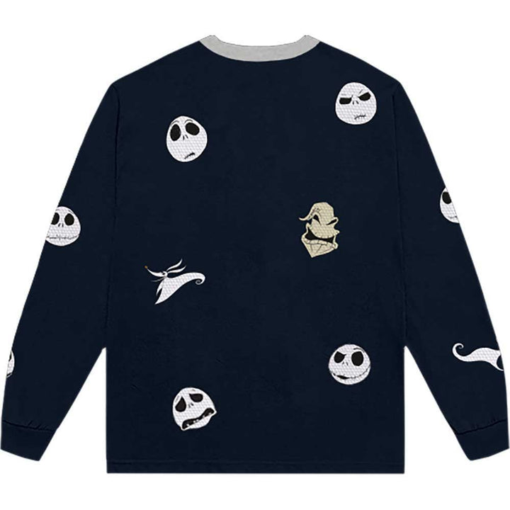 The Nightmare Before Christmas Unisex Long Sleeve T-Shirt: Character Heads (Back Print & Embellished)