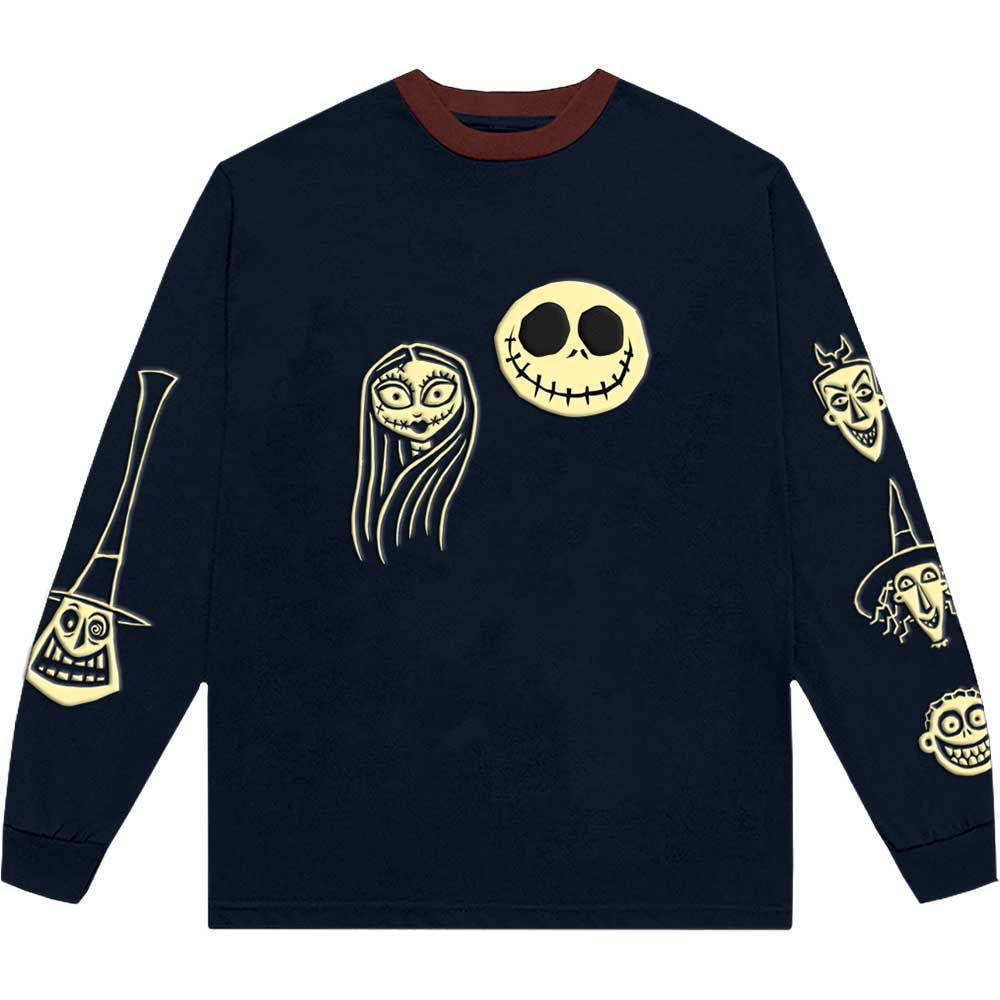 The Nightmare Before Christmas Unisex Long Sleeve T-Shirt: Faces AOP (Embellished)