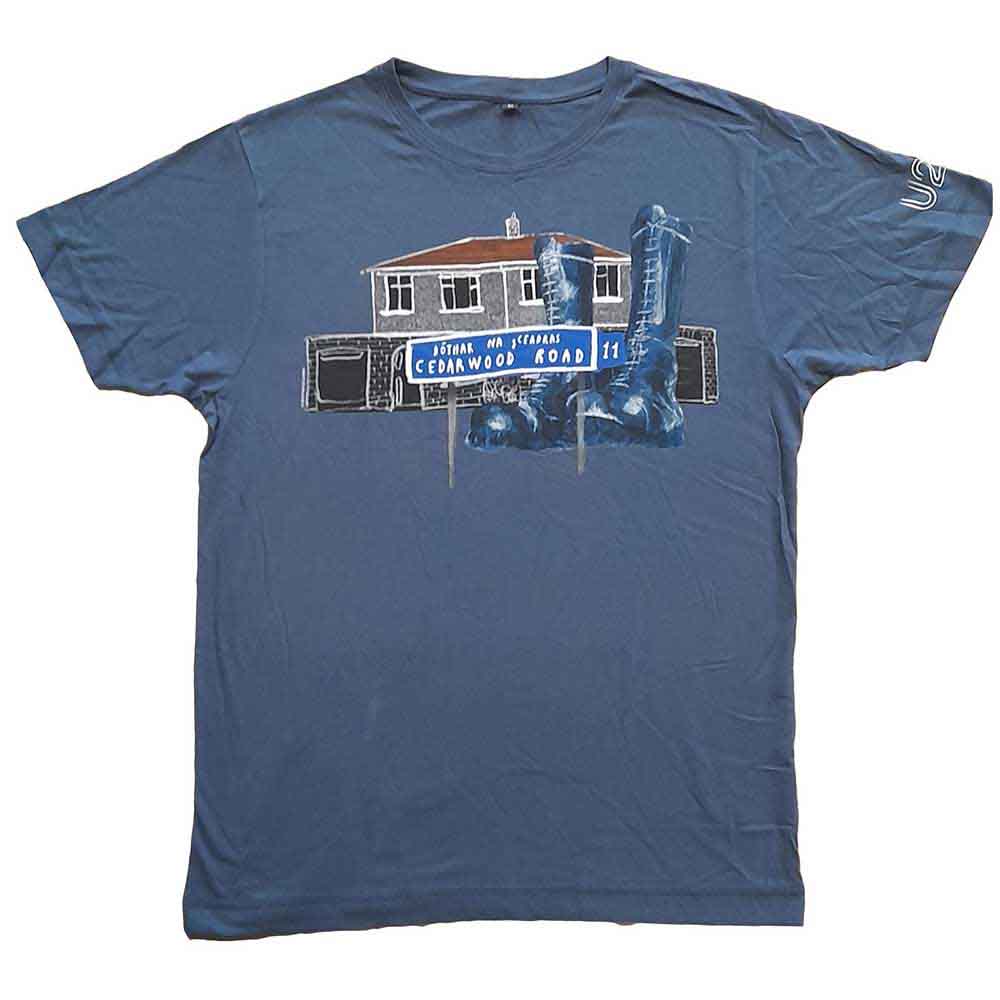 U2 Unisex T-Shirt: Cedar Wood Road (Denim Blue) (Ex-Tour)