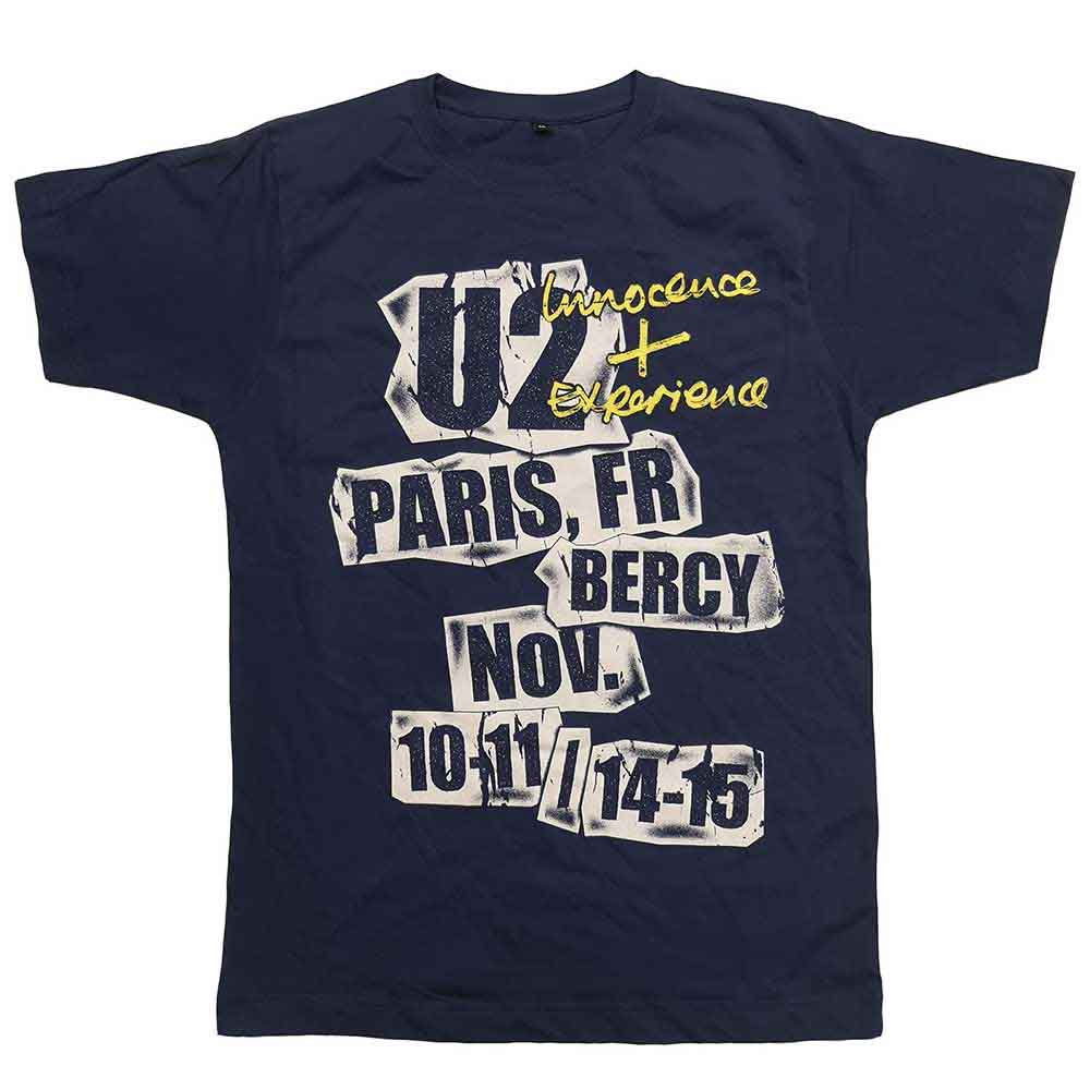 U2 Unisex T-Shirt: I+E Paris Event 2015 (Light Navy Blue) (Ex-Tour)