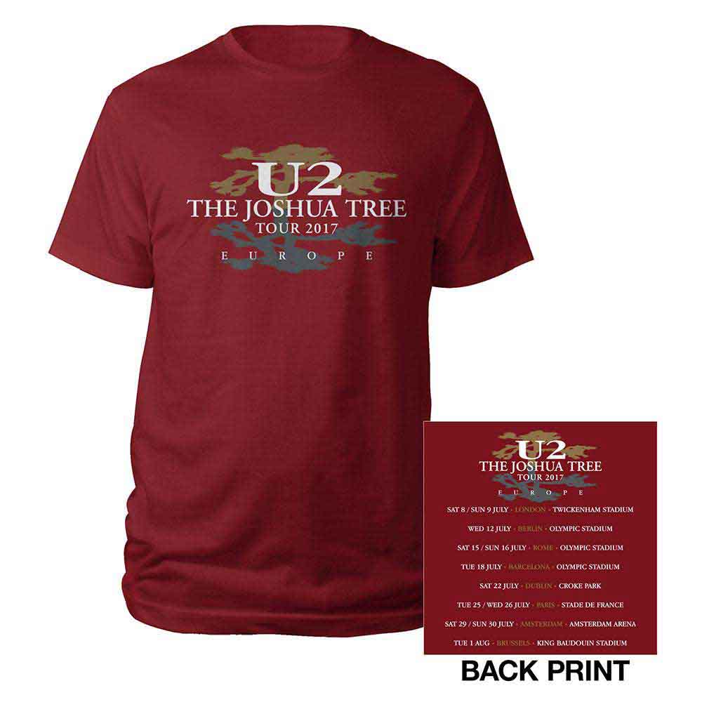 U2 Unisex T-Shirt: Joshua Tree 2017 (Red) (Back Print & Ex-Tour)