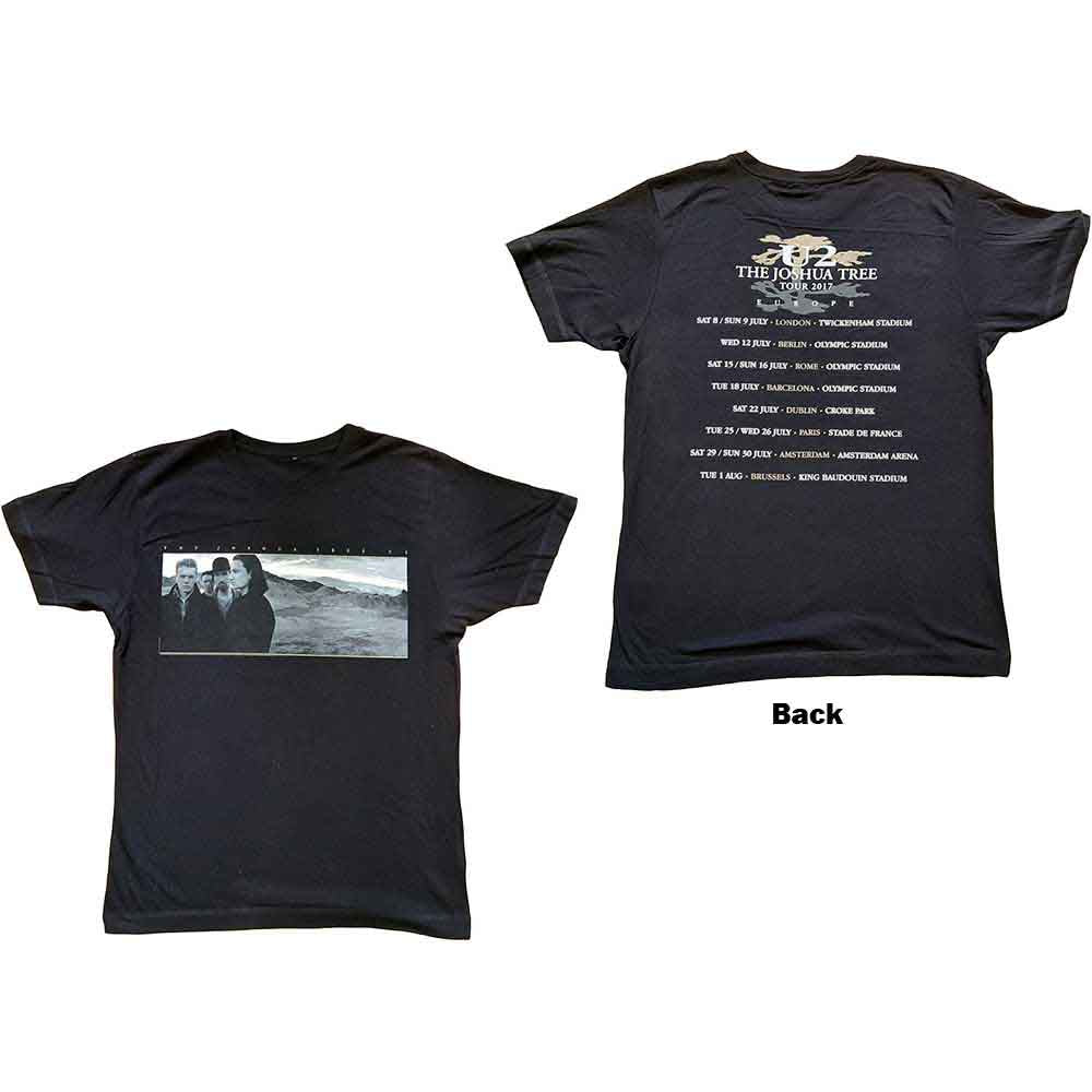 U2 Unisex T-Shirt: Joshua Tree Photo (Black) (Back Print & Ex-Tour)