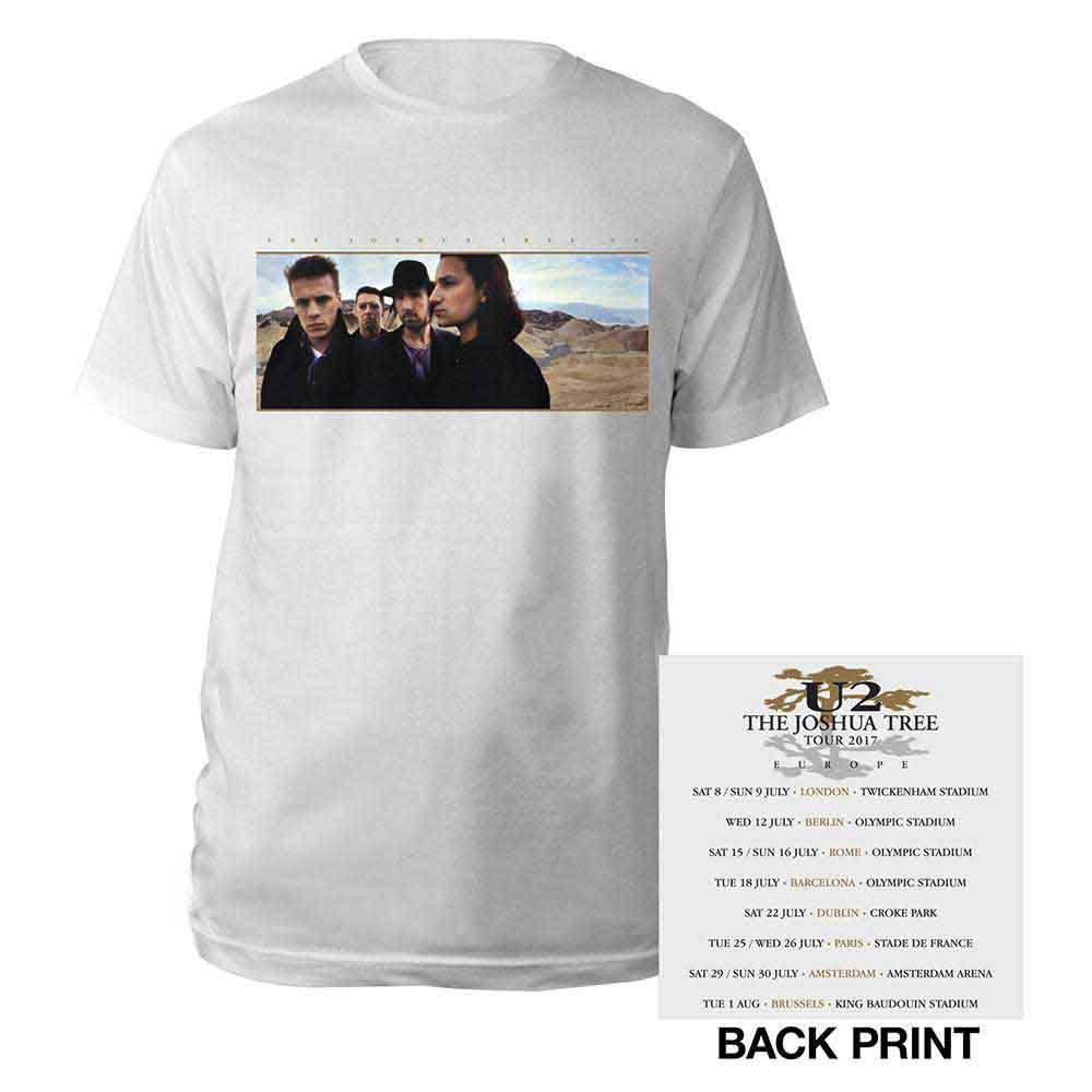 U2 Unisex T-Shirt: Joshua Tree Photo (White) (Back Print & Ex-Tour)