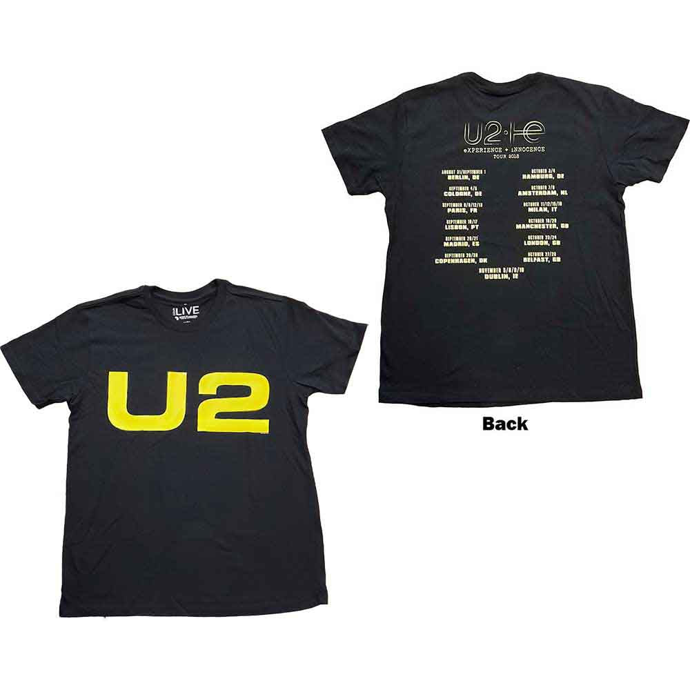 U2 Unisex T-Shirt: Logo 2018 (Black) (Back Print & Ex-Tour)