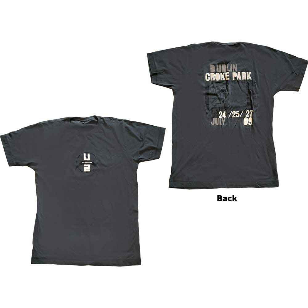 U2 Unisex T-Shirt: 360 Degree Tour Croke Park 2009 (Grey) (Back Print & Ex-Tour) (Small)