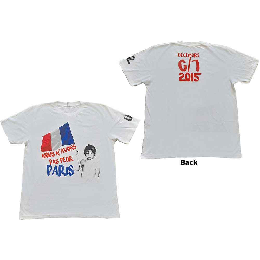 U2 Unisex T-Shirt: Paris 2015 Nous N'Avons Pas Peur (White) (Back Print & Ex-Tour) (X-Large)