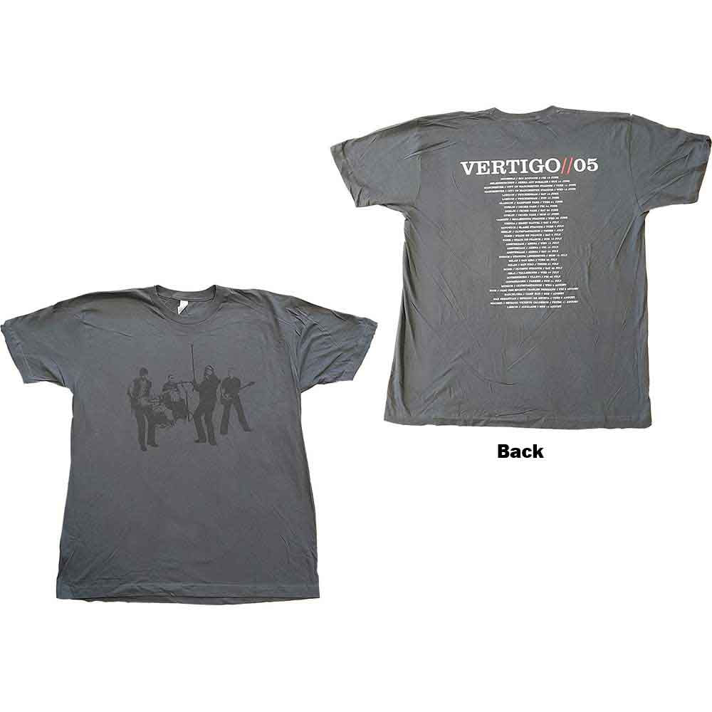 U2 Unisex T-Shirt: Vertigo Tour 2005 Live (Grey) (Back Print & Ex-Tour) (X-Large)