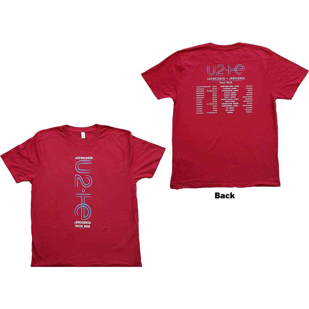 U2 Unisex T-Shirt: I+E 2018 Tour Dates (Maroon Red) (Back Print & Ex-Tour)