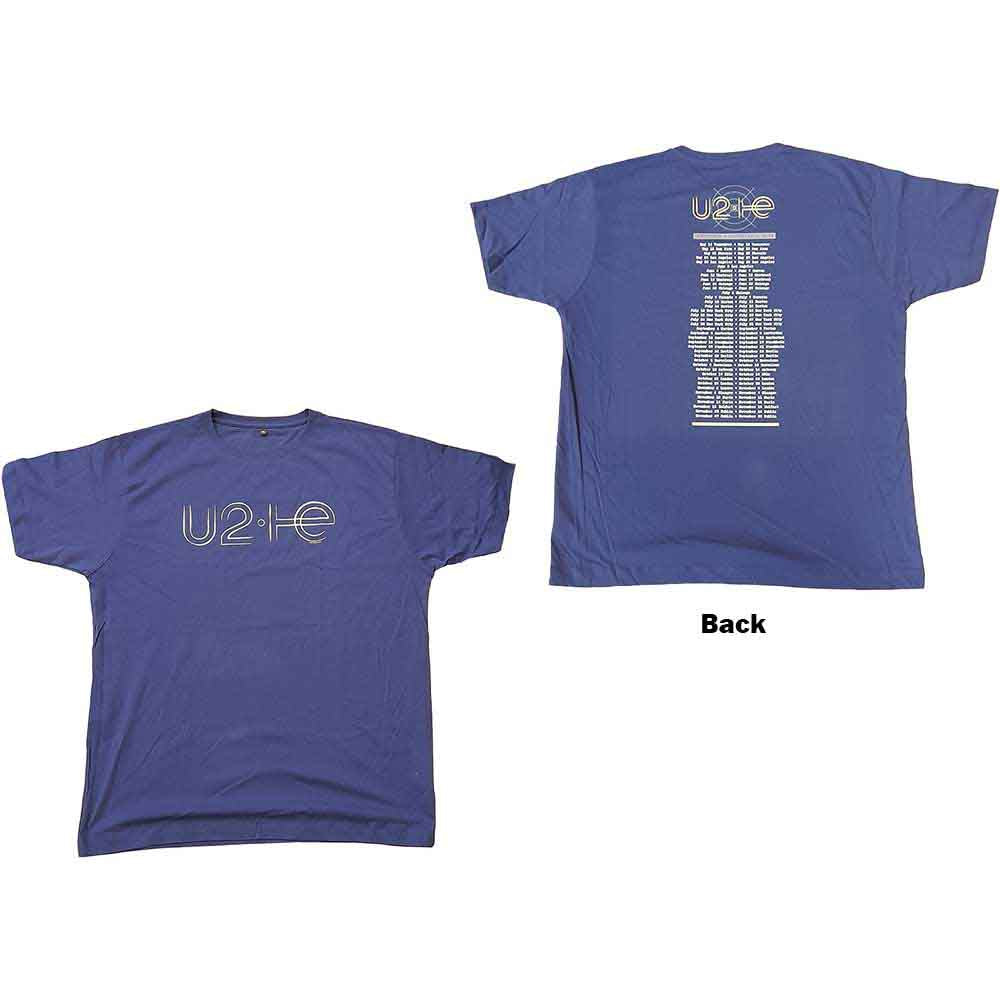 U2 Unisex T-Shirt: I+E 2015 Tour Dates (Blue) (Back Print & Ex-Tour) (XX-Large)