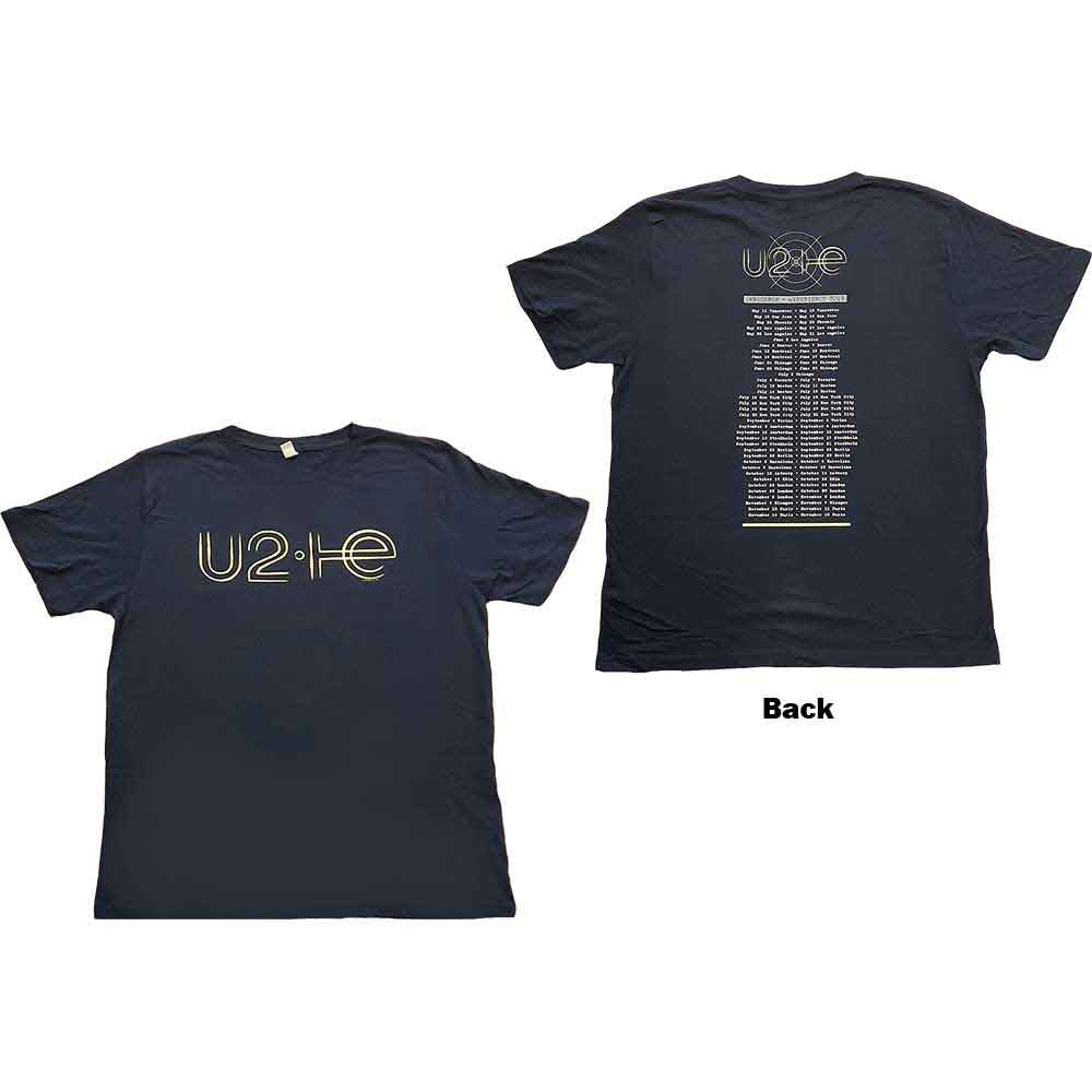 U2 Unisex T-Shirt: I+E 2015 Tour Dates (Navy Blue) (Back Print & Ex-Tour)