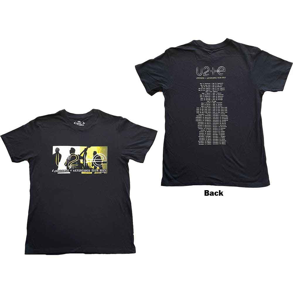 U2 Unisex T-Shirt: I+E Tour 2015 Band Silhouettes (Black) (Back Print & Ex-Tour)