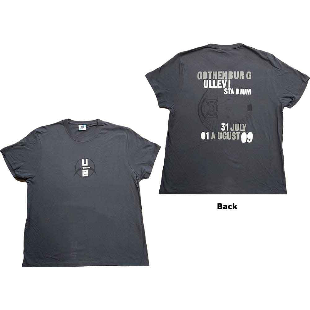 U2 Unisex T-Shirt: 360 Degree Tour Gothenburg 2009 (Grey) (Back Print & Ex-Tour) (X-Large)