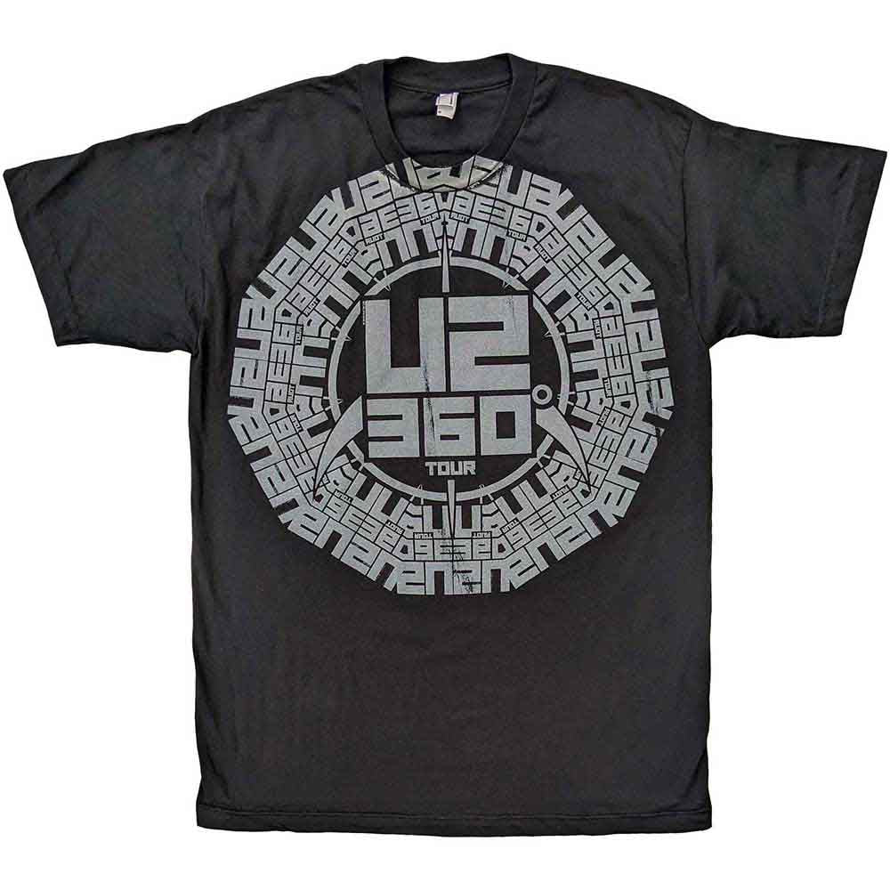 U2 Unisex T-Shirt: 360 Degree Tour Logo (Black) (Ex-Tour) (Medium)