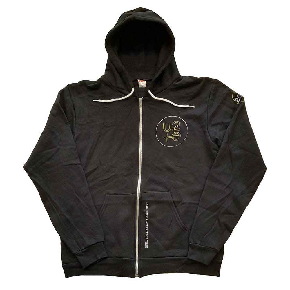 U2 Unisex Zipped Hoodie: Logo 2015 (Black) (Ex-Tour) (XX-Large)