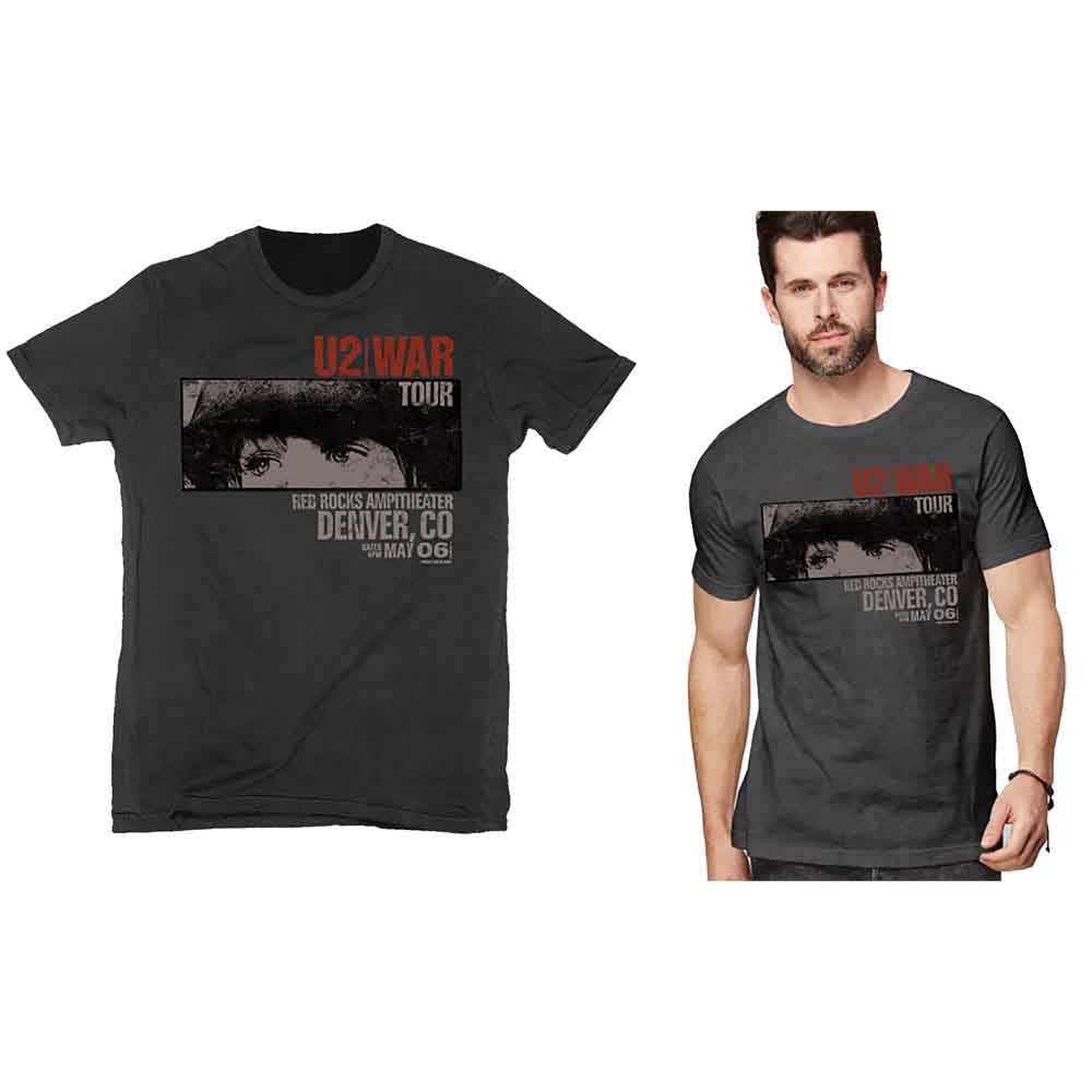 U2 Unisex T-Shirt: War Red Rocks (Vintage Black)