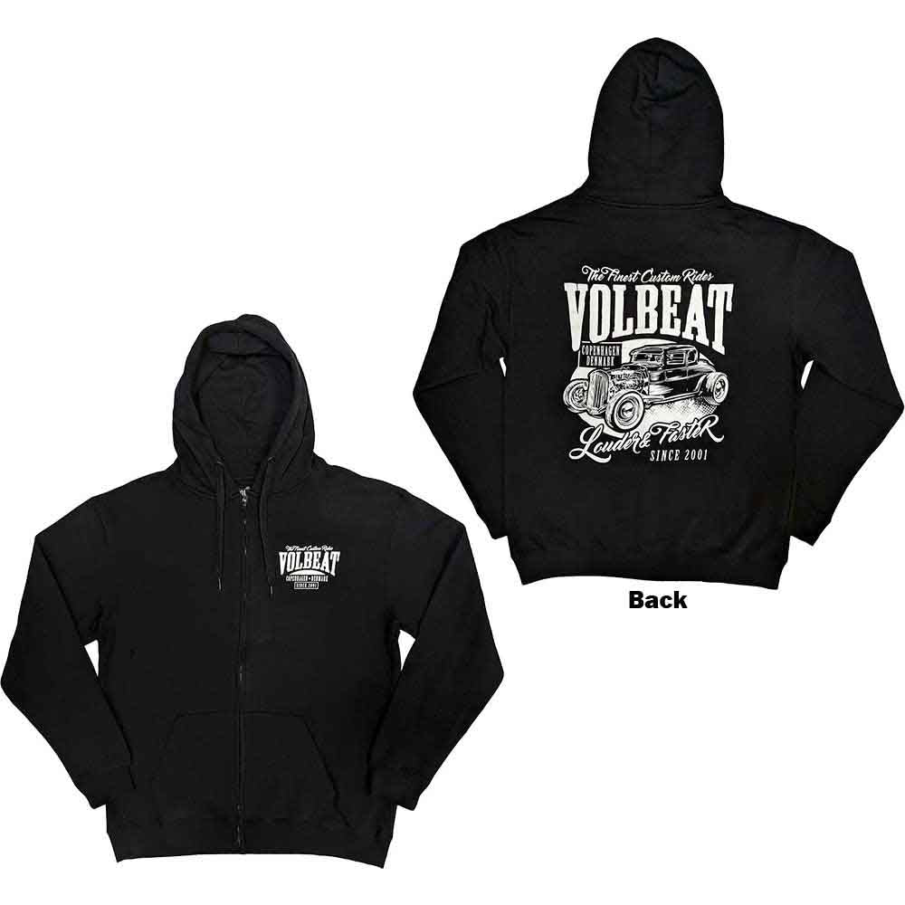 Volbeat Unisex Zipped Hoodie: Louder and Faster (Black) (Back Print)