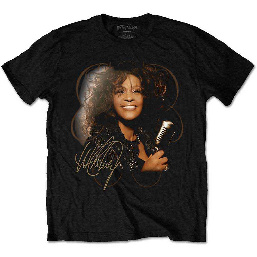 Whitney Houston Unisex T-Shirt: Vintage Mic Photo (Black)