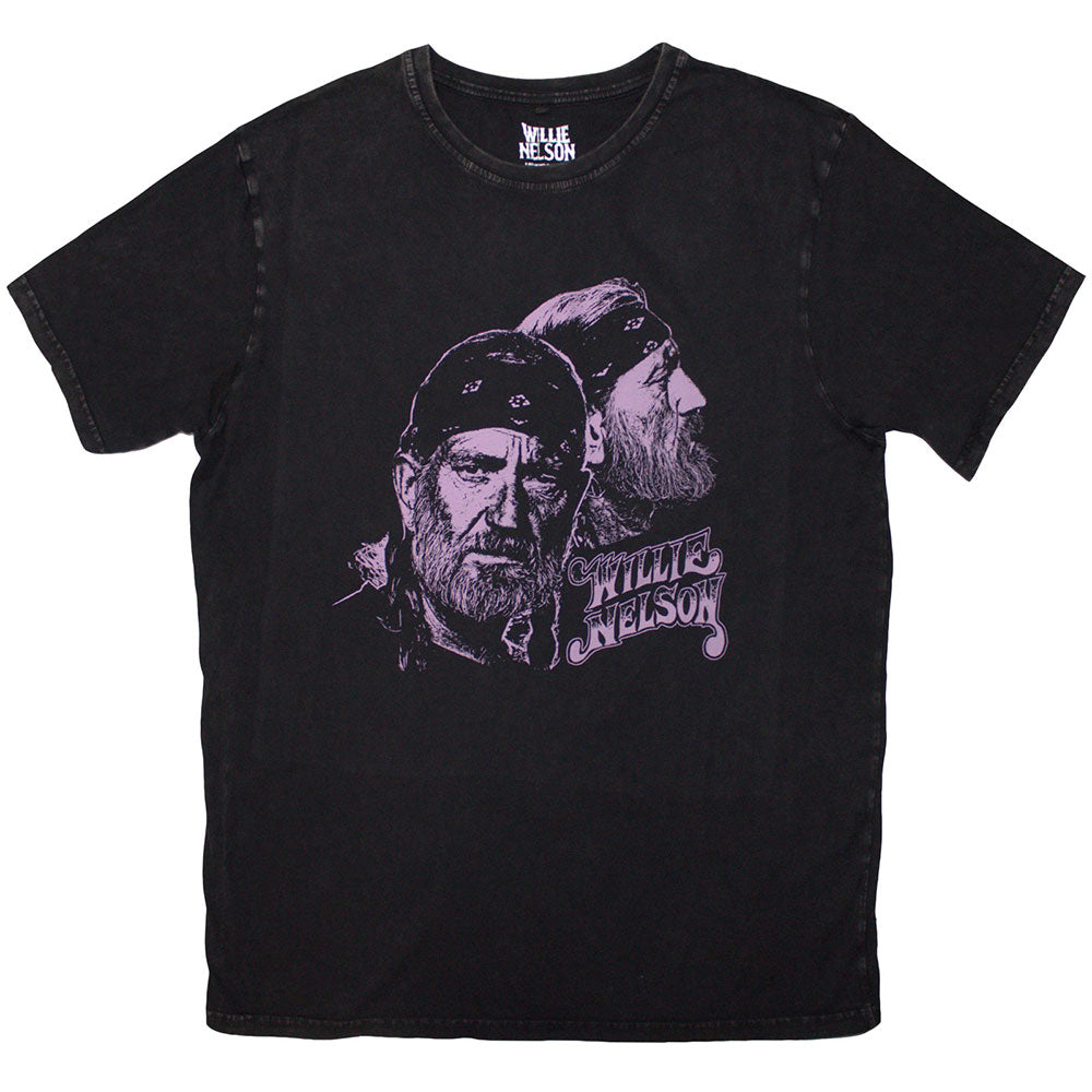 Willie Nelson Unisex Stone Wash T-Shirt: Purple Graphic (Black)