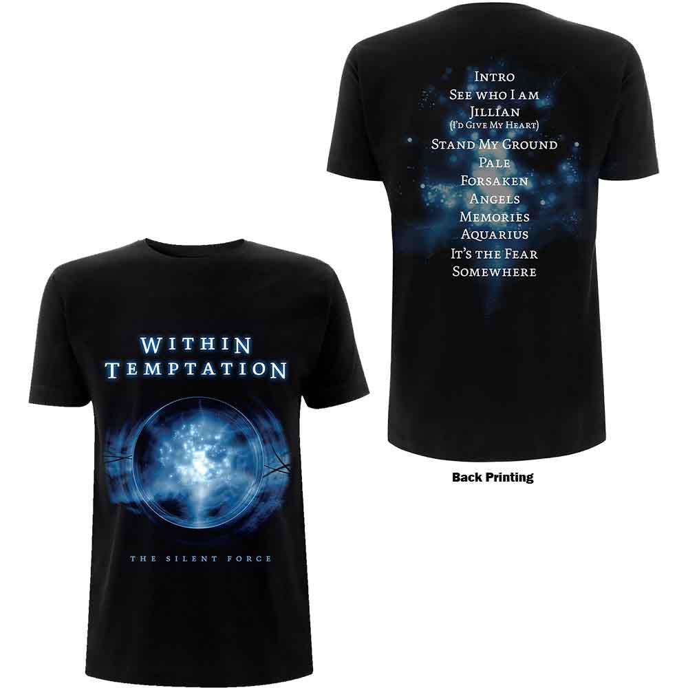 Within Temptation Unisex T-Shirt: Silent Force Tracks (Black) (Back Print)