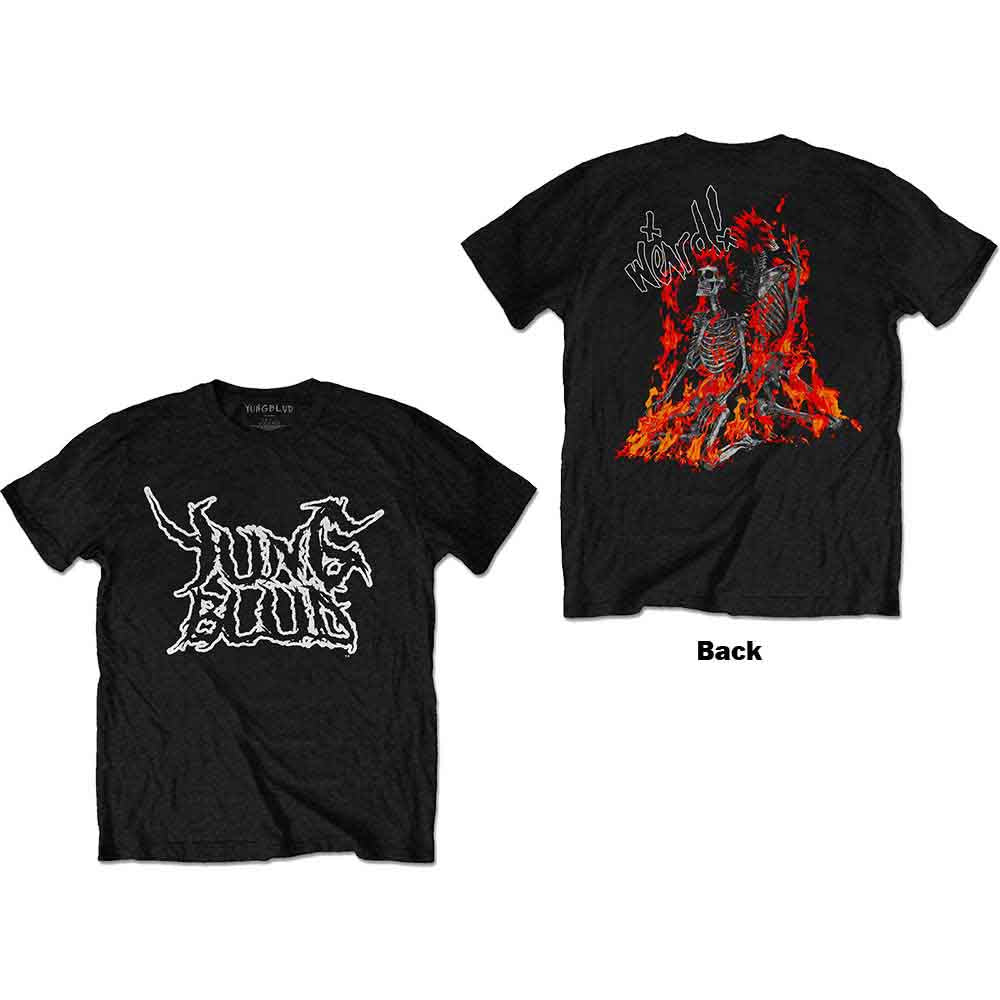 Yungblud Unisex T-Shirt: Weird Flaming Skeletons (Black) (Back Print)