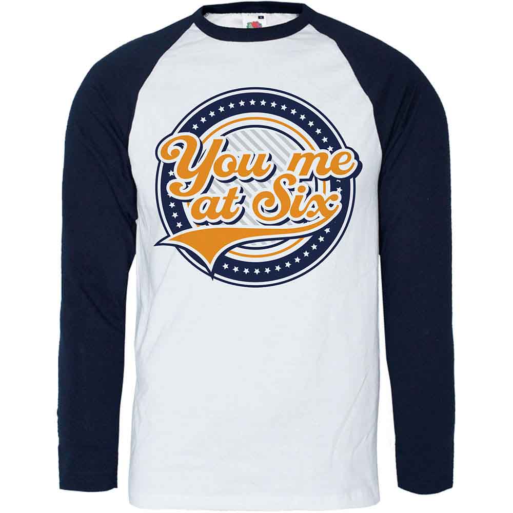 You Me At Six Unisex Raglan T-Shirt: Crest (Navy Blue & White)