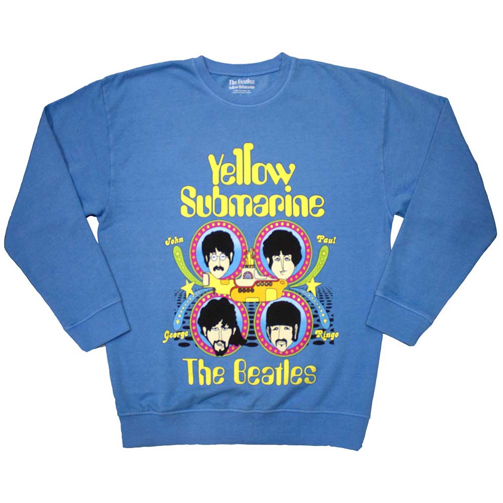 The Beatles Unisex Sweatshirt: Yellow Submarine Heads In Circles (Blue)