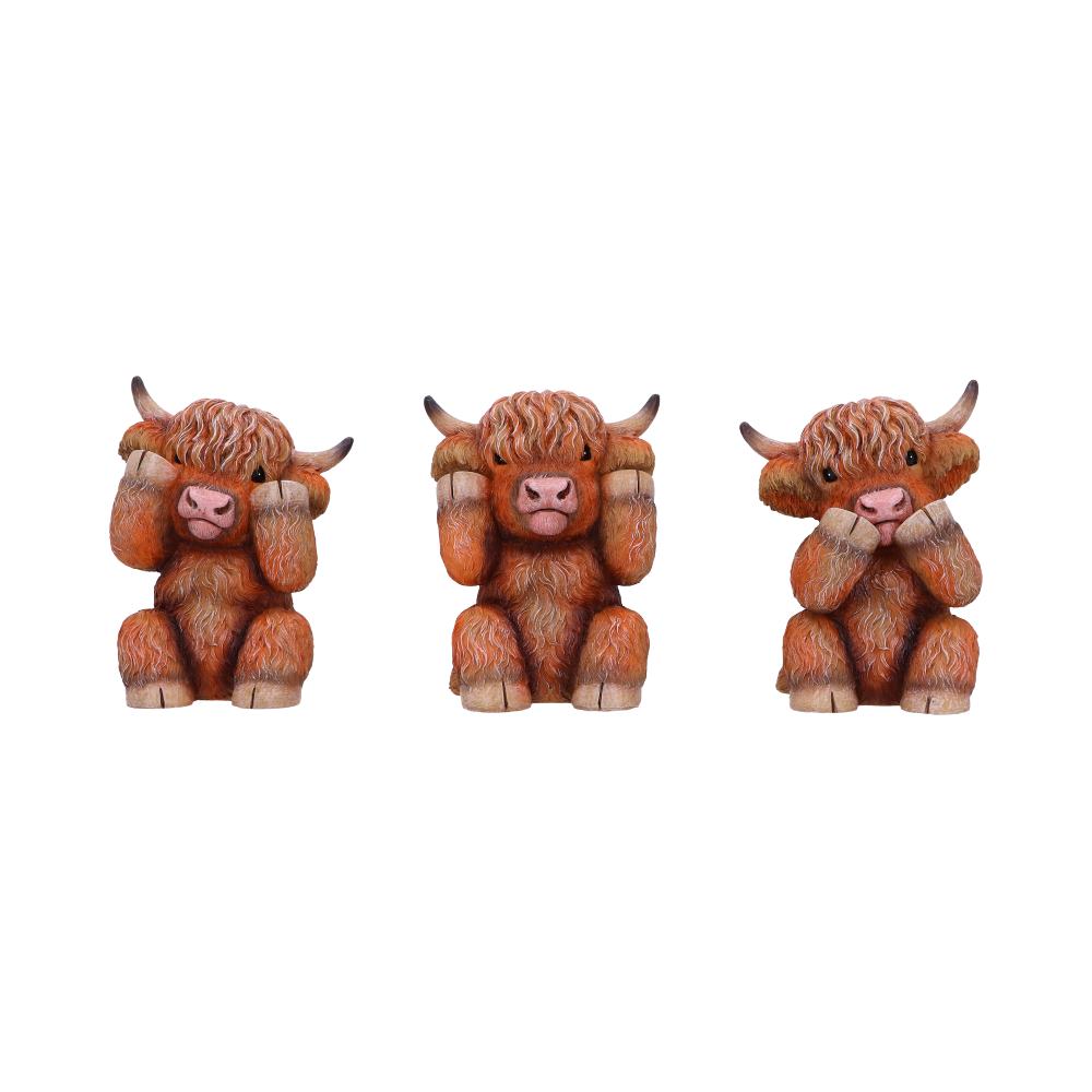 Pre-Order Three Wise Highland Cows 9.6cm