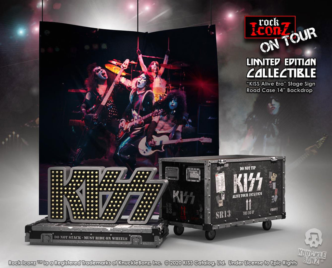On Tour Road Case + Stage Backdrop Set Alive! Tour Rock Ikonz Statue | KISS