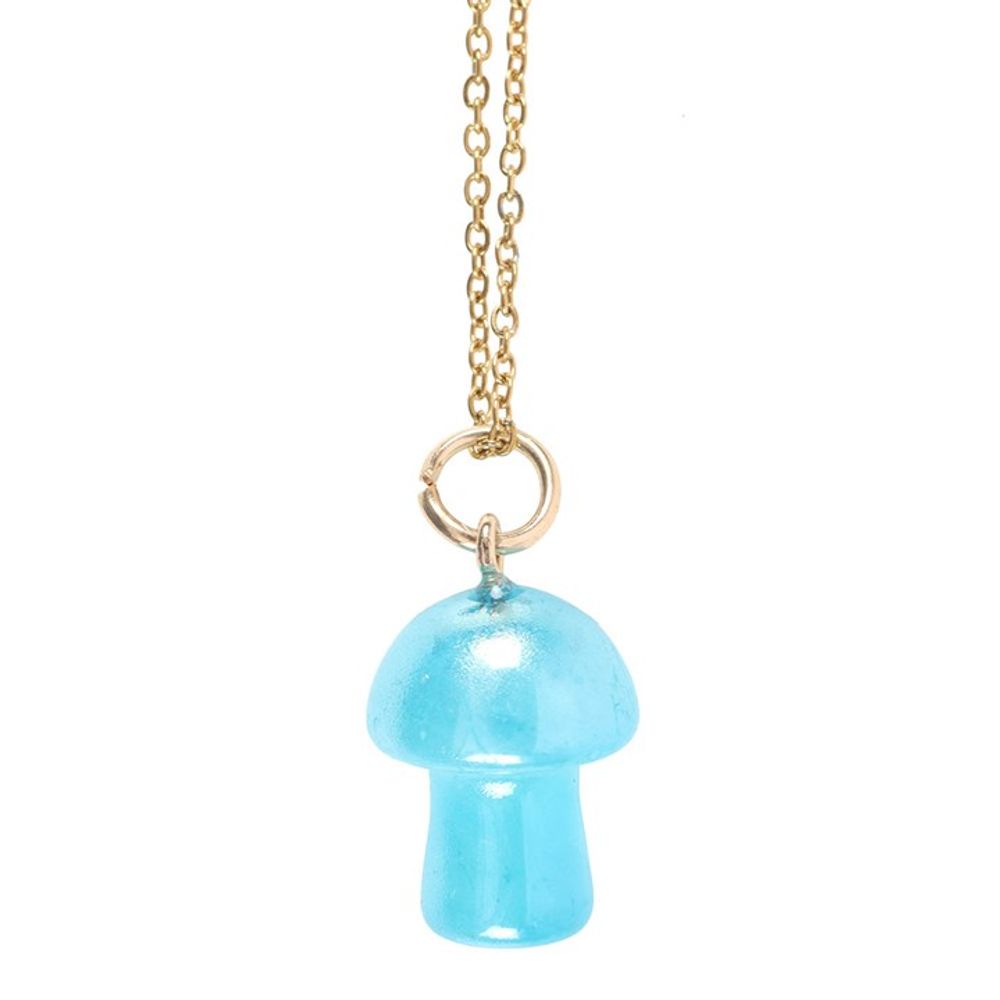 Blue Aura Crystal Mushroom Necklace Greeting Card