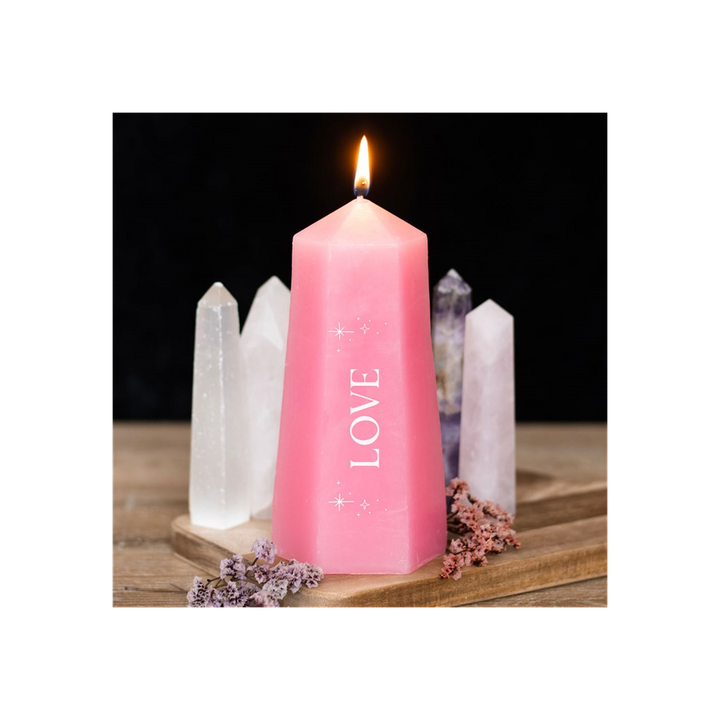 Love Crystal Candle with Rough Rose Quartz