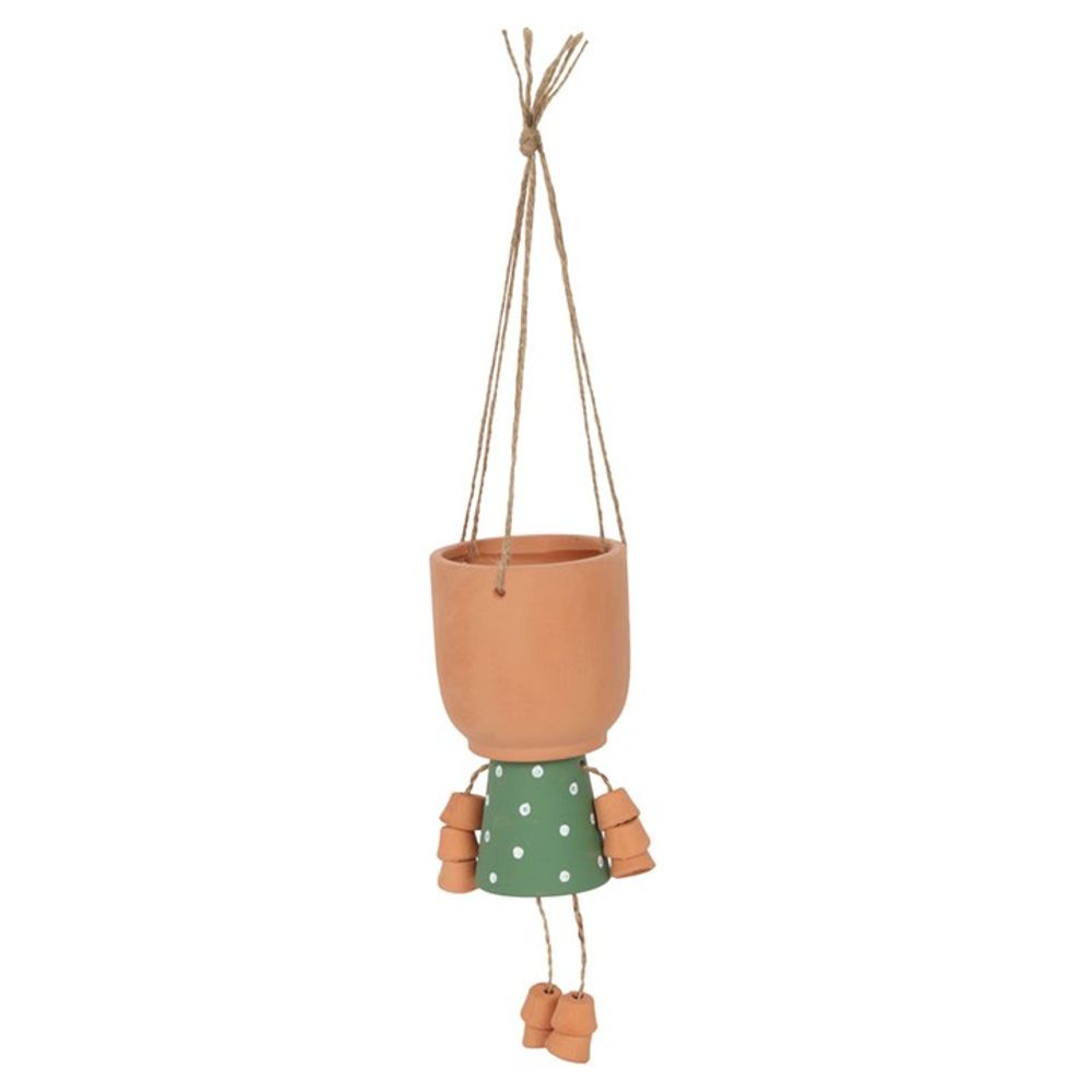 Green Pot Man Hanging Terracotta Planter