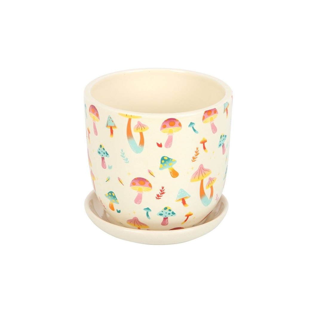 Funky Fungi Mushroom Print Plant Pot with Saucer