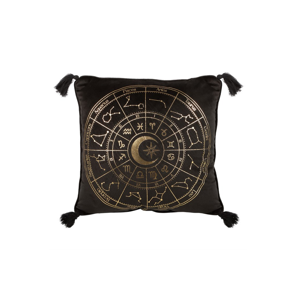 35cm Square Black Astrology Wheel Cushion