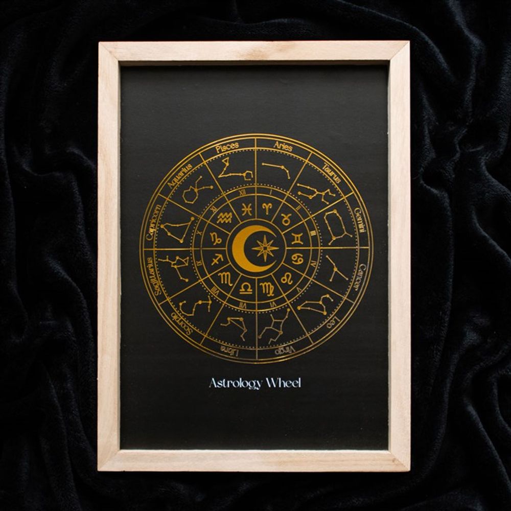 Black Astrology Wheel Framed Wall Art Print