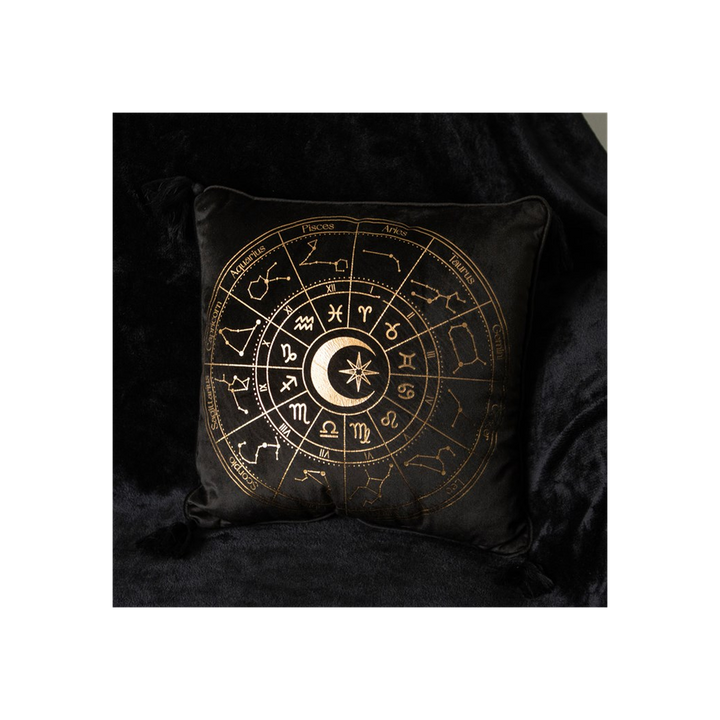 35cm Square Black Astrology Wheel Cushion