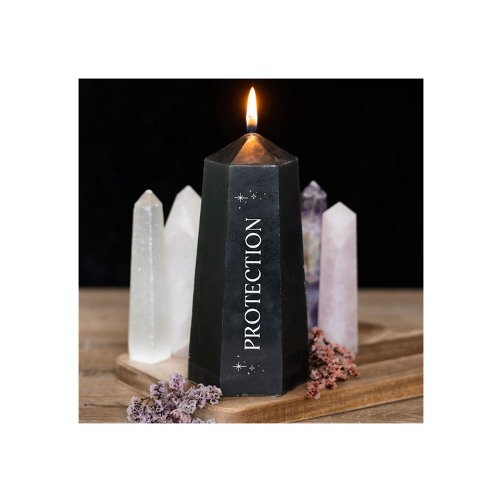 Protection Crystal Candle with Rough Black Obsidian